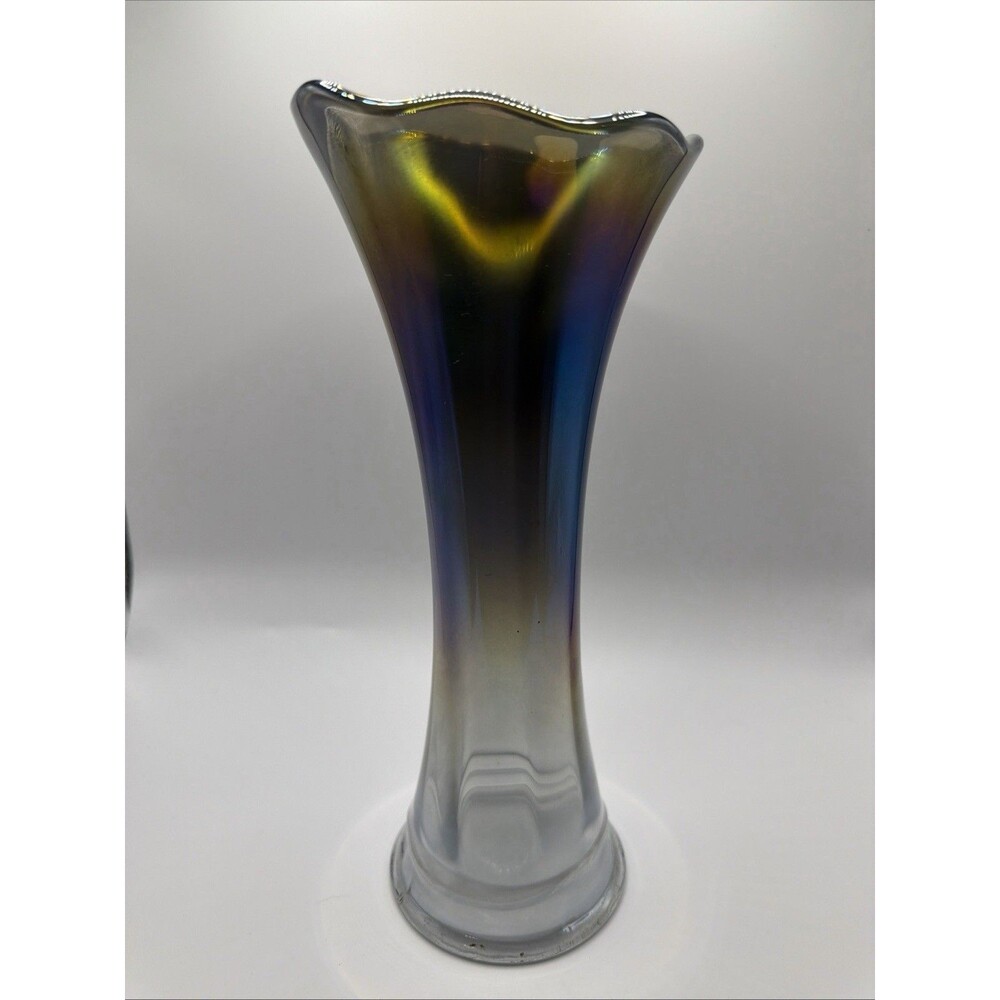 Imperial 10 1/2" Ripple Vase in Smoke Carnival Glass - Contemporary